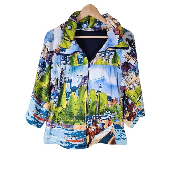 MICHAEL LEU Multicolor Wearable Art Full Zip Hoodie Sweatshirt Jacket SZ L - Picture 1 of 10